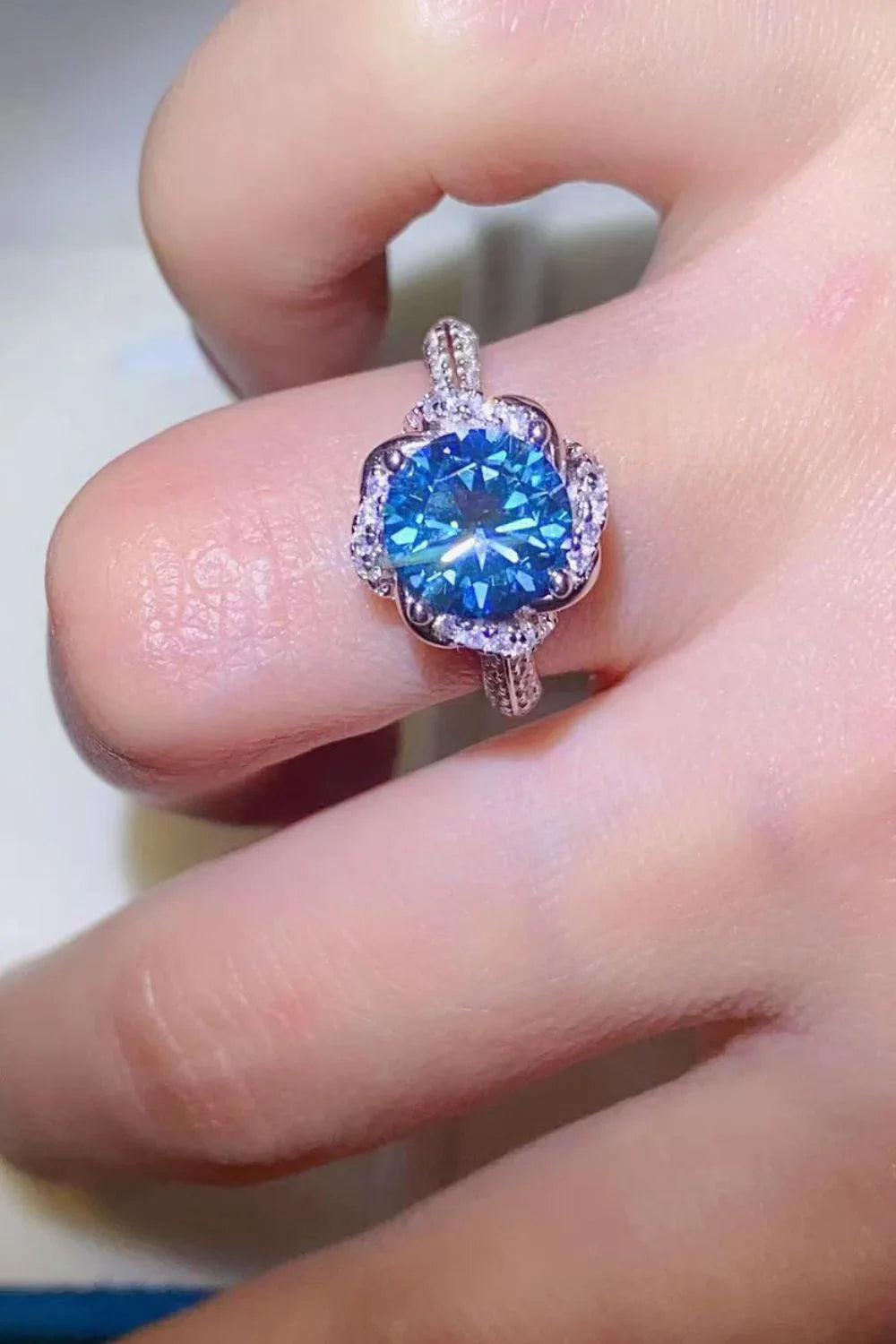Ring Giulia - 2 Carat Cobalt Blue Moissanite SterlingSilver Women's Ring Velanci