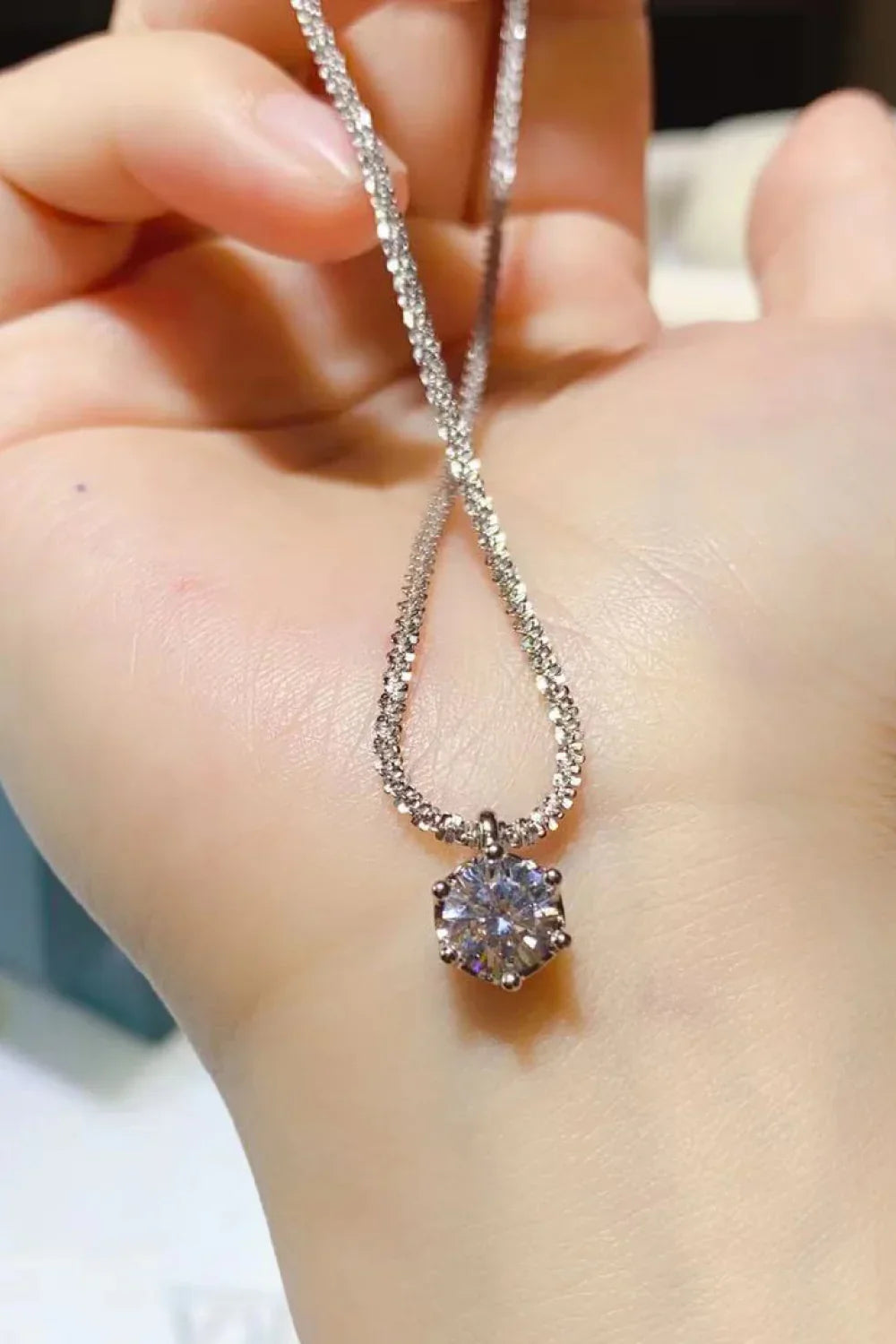 1ct Moissanite Necklace - Platinum-Plated Sterling Silver Velanci