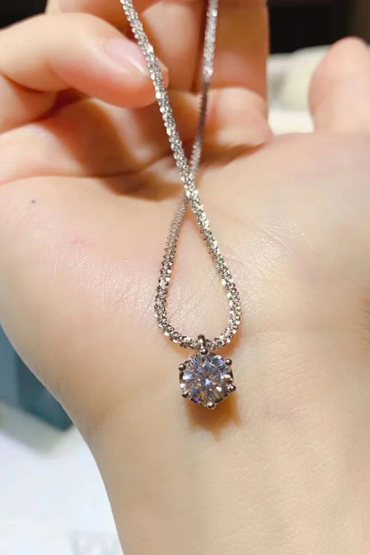 1ct Moissanite Necklace - Platinum-Plated Sterling Silver Velanci