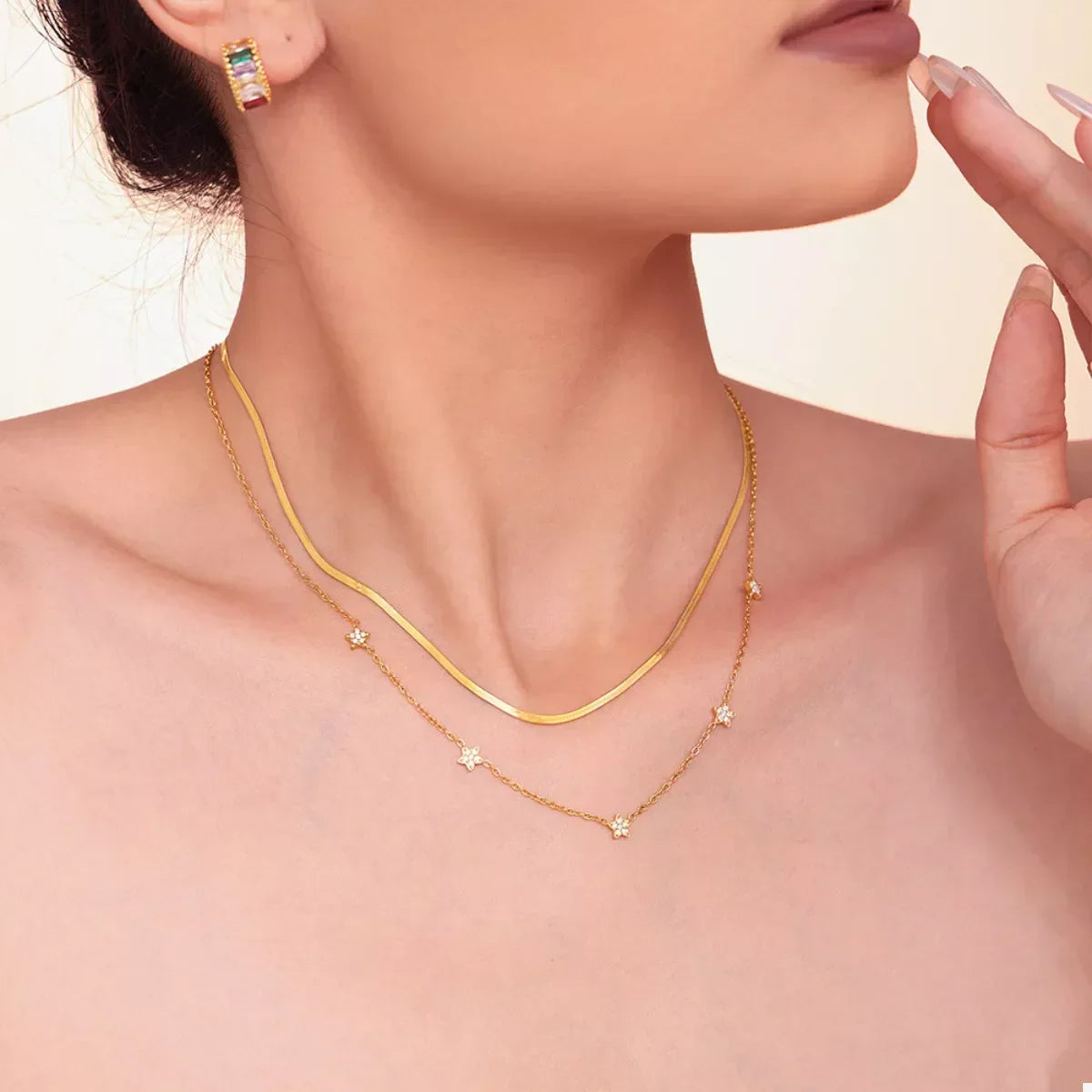 Two-Piece Zircon Necklace - Gold-Plated Adjustable Chains Velanci