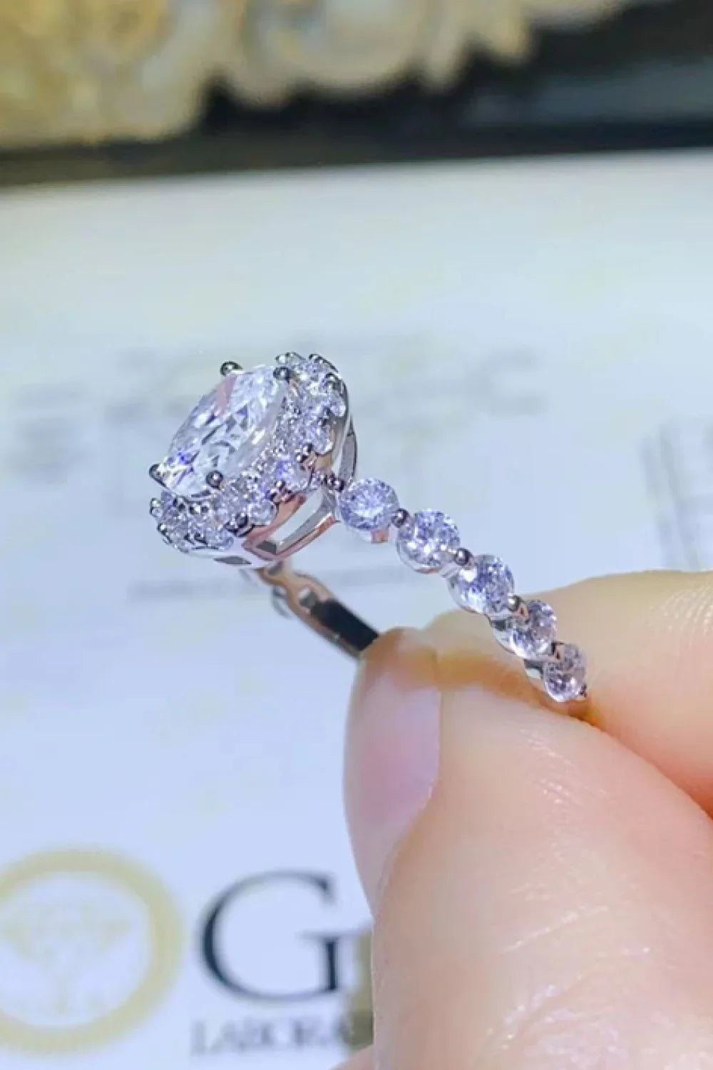 Moissanite Halo Ring Giovanna - 1ct Sterling Silver Women's Ring Velanci