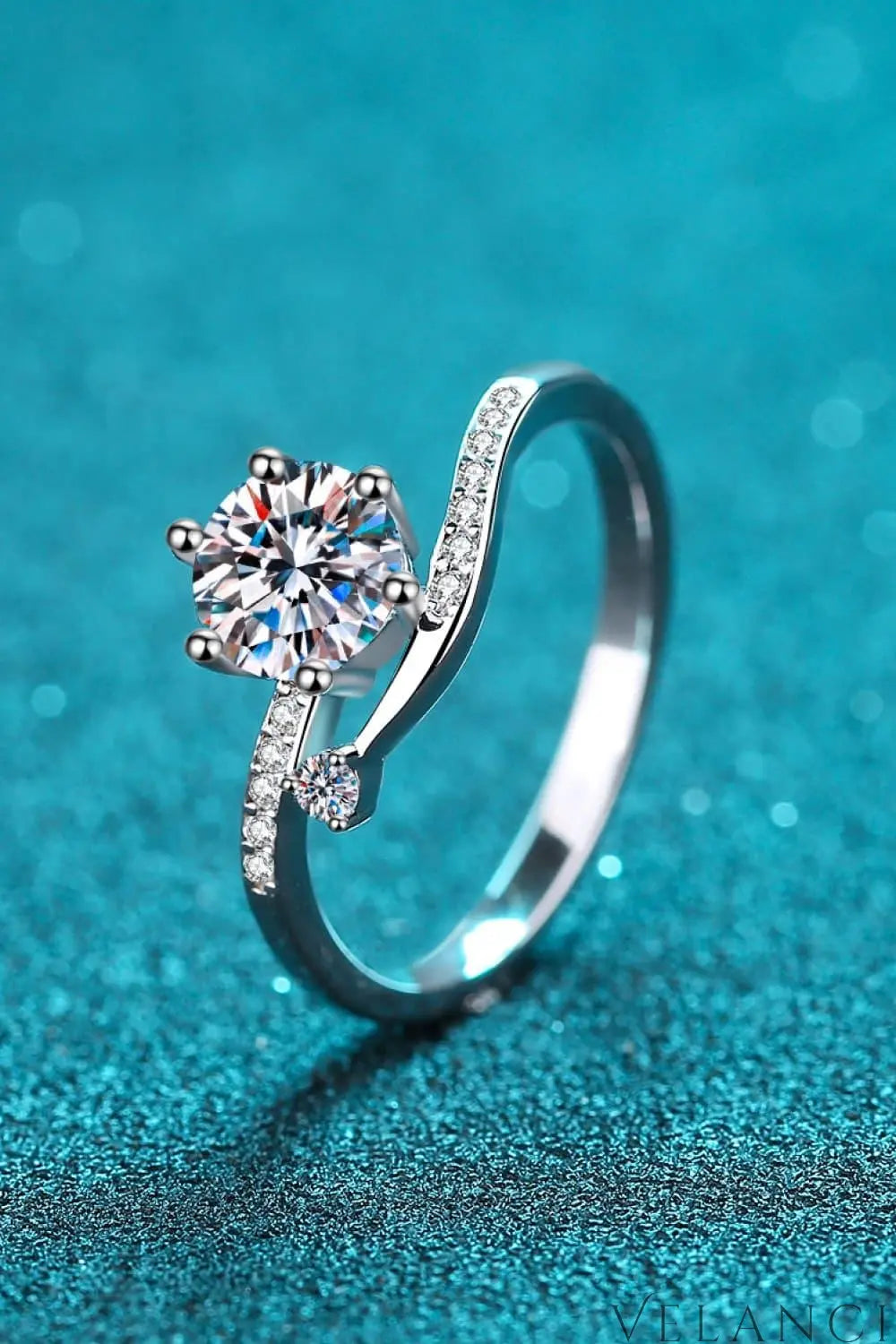 Ring Giulia - 1 Ct Moissanite, Rhodium-Plated Silver Bypass Women's Ring Velanci