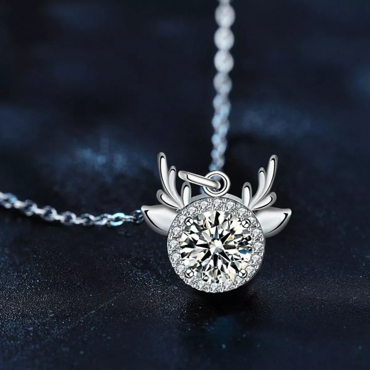 1 Carat Moissanite Deer Antler Necklace - Halo Setting Velanci