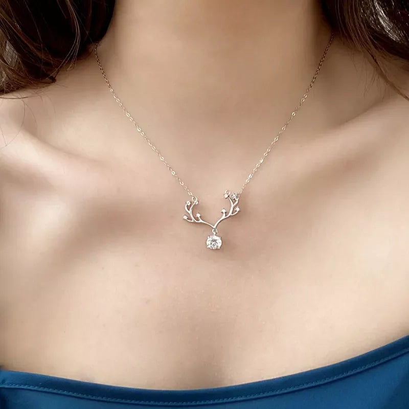 Moissanite Deer Antler Necklace - Sterling Silver Shine Velanci