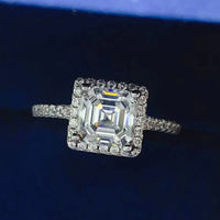 Moissanite Ring Ariella - 2ct Emerald Halo Sterling Silver Women's Ring Velanci