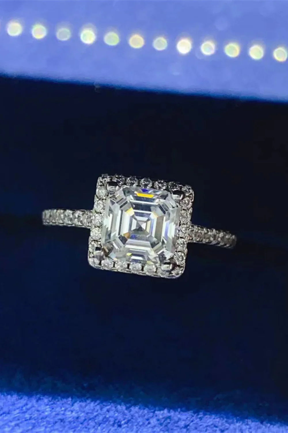 Moissanite Ring Ariella - 2ct Emerald Halo Sterling Silver Women's Ring Velanci