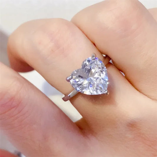 Ring Valentina - 5 Carat Heart Moissanite Sterling Silver Women's Ring Velanci