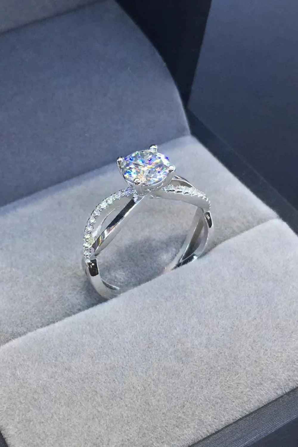 Sterling Silver 2Ct Moissanite Crisscross Ring Lina - Gleam Women's Ring Velanci