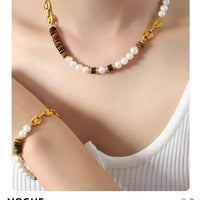 Tiger's Eye Freshwater Pearl Necklace - 18K Gold-Plated Velanci