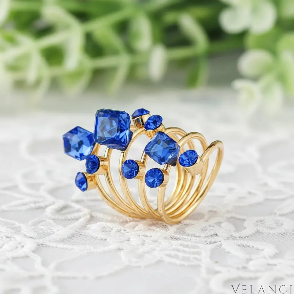 Ring Giulia - 18K Gold-Plated Layered Crystal Shine Women's Ring Velanci