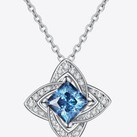 Blue Moissanite Floral Pendant Necklace - 1 Carat Halo Velanci