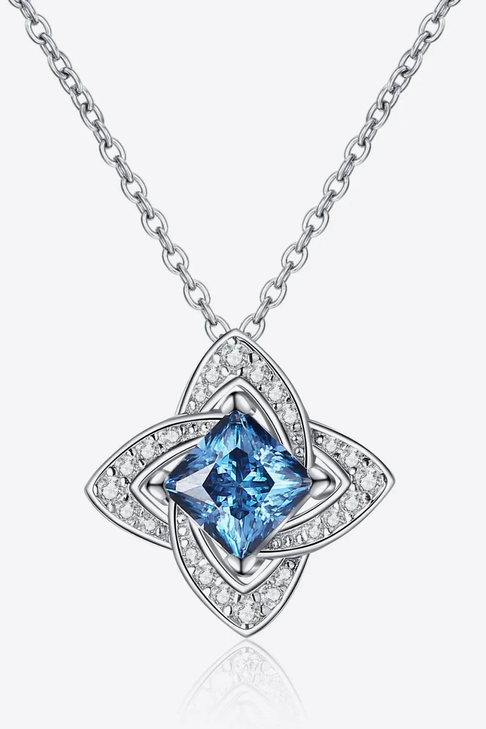Blue Moissanite Floral Pendant Necklace - 1 Carat Halo Velanci