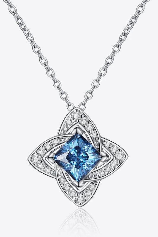 Blue Moissanite Floral Pendant Necklace - 1 Carat Halo Velanci