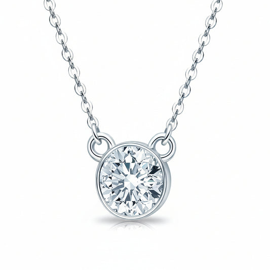 Moissanite 1Ct Pendant Necklace - Bezel Set Sterling Silver Velanci