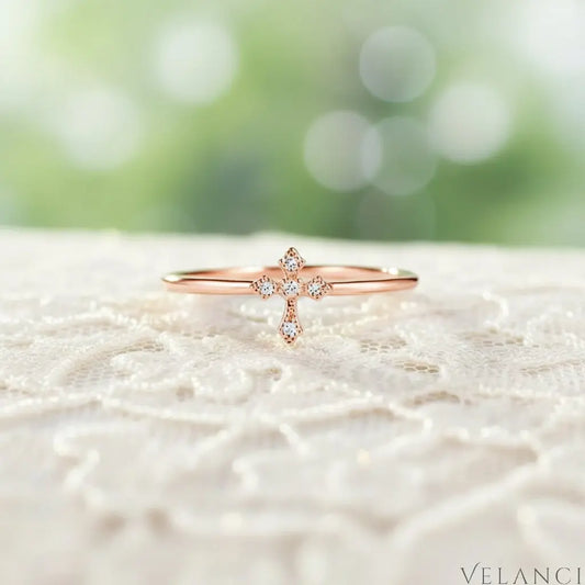 Sterling Silver Zircon Cross Ring Bianca - Delicate Sparkle Velanci