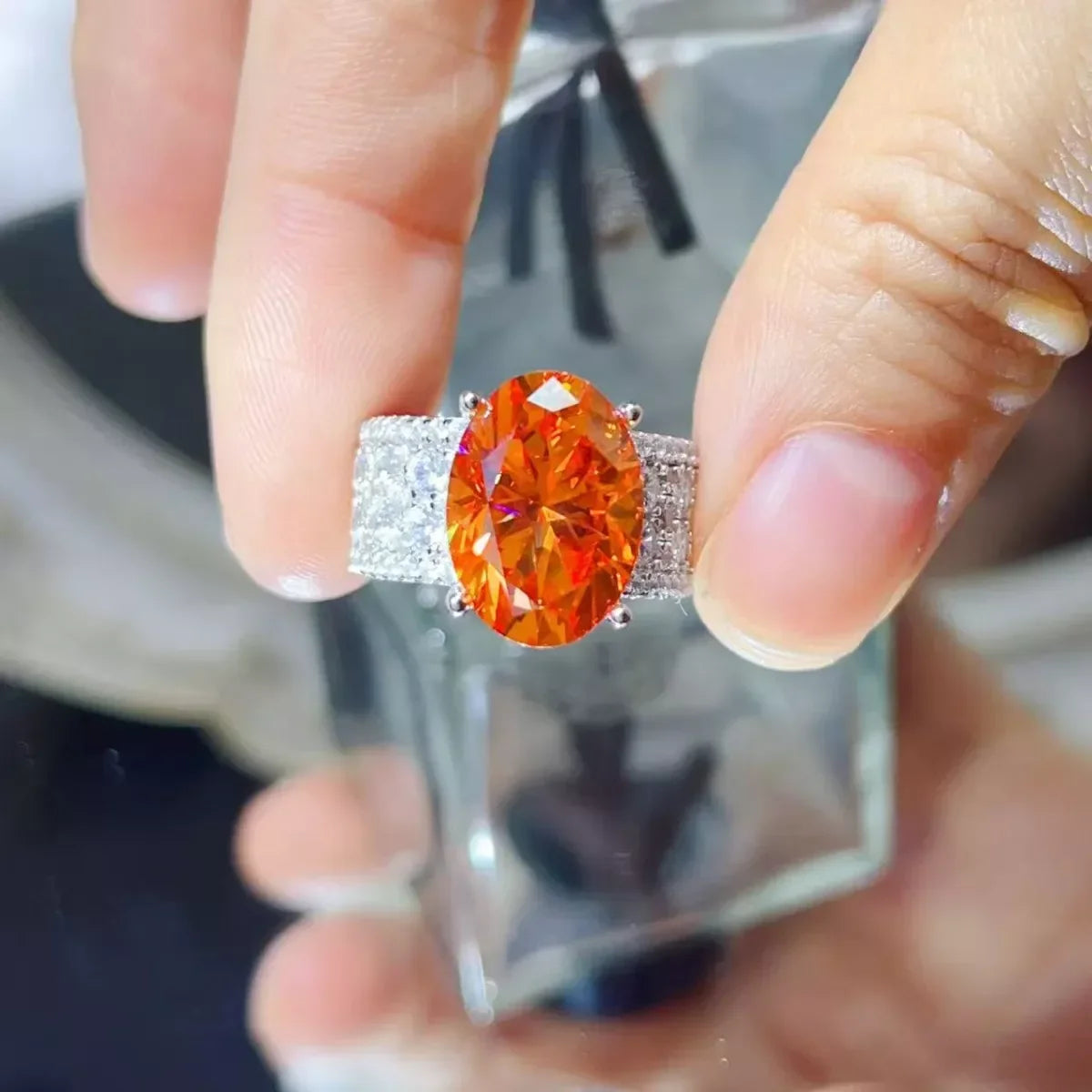 Moissanite Ring Bianca - Oval Orange 8 Carat, Certificate Women's Ring Velanci