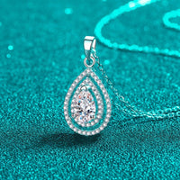 Moissanite Teardrop Pendant Necklace - Sterling Silver Velanci