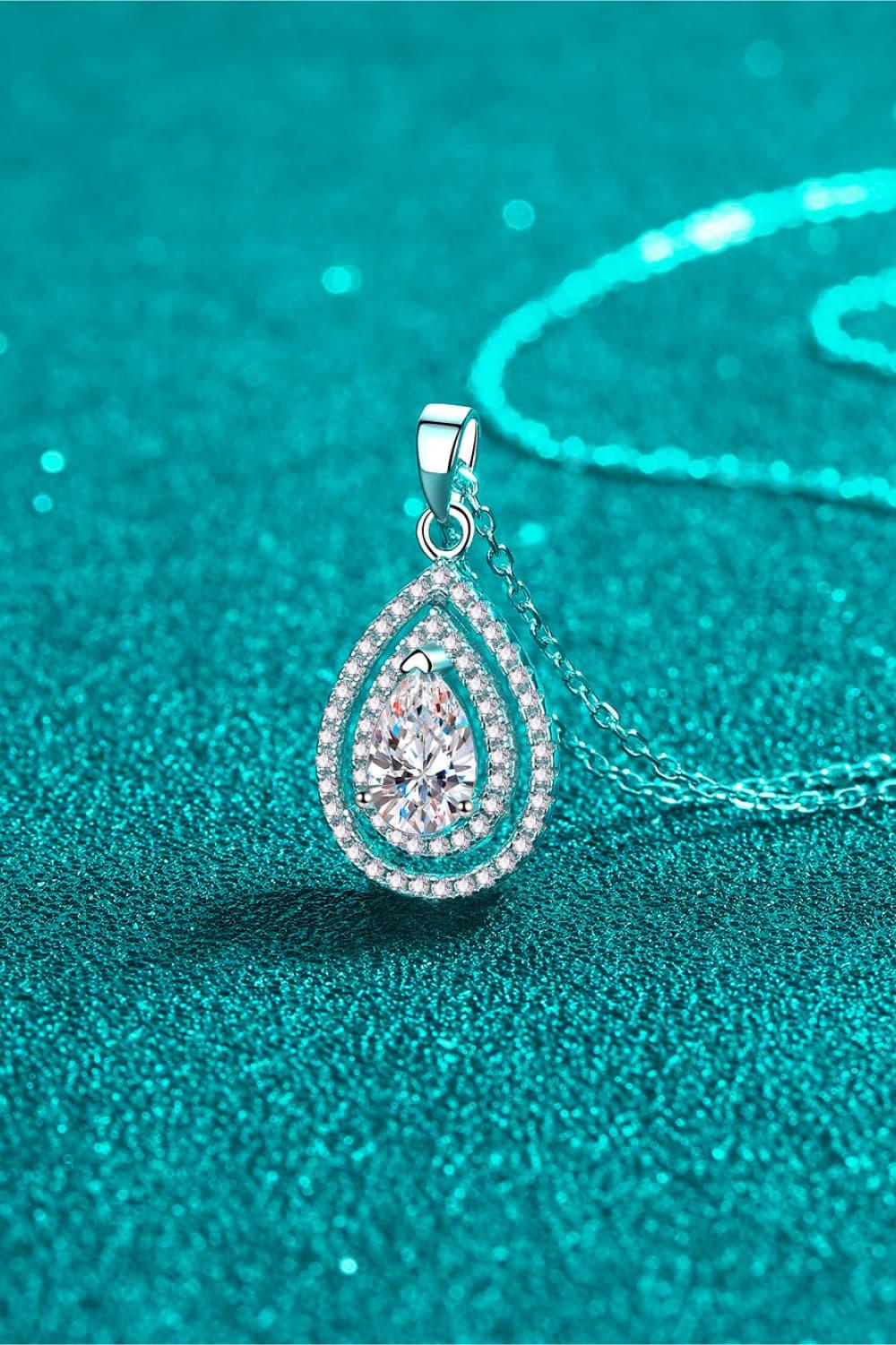 Moissanite Teardrop Pendant Necklace - Sterling Silver Velanci
