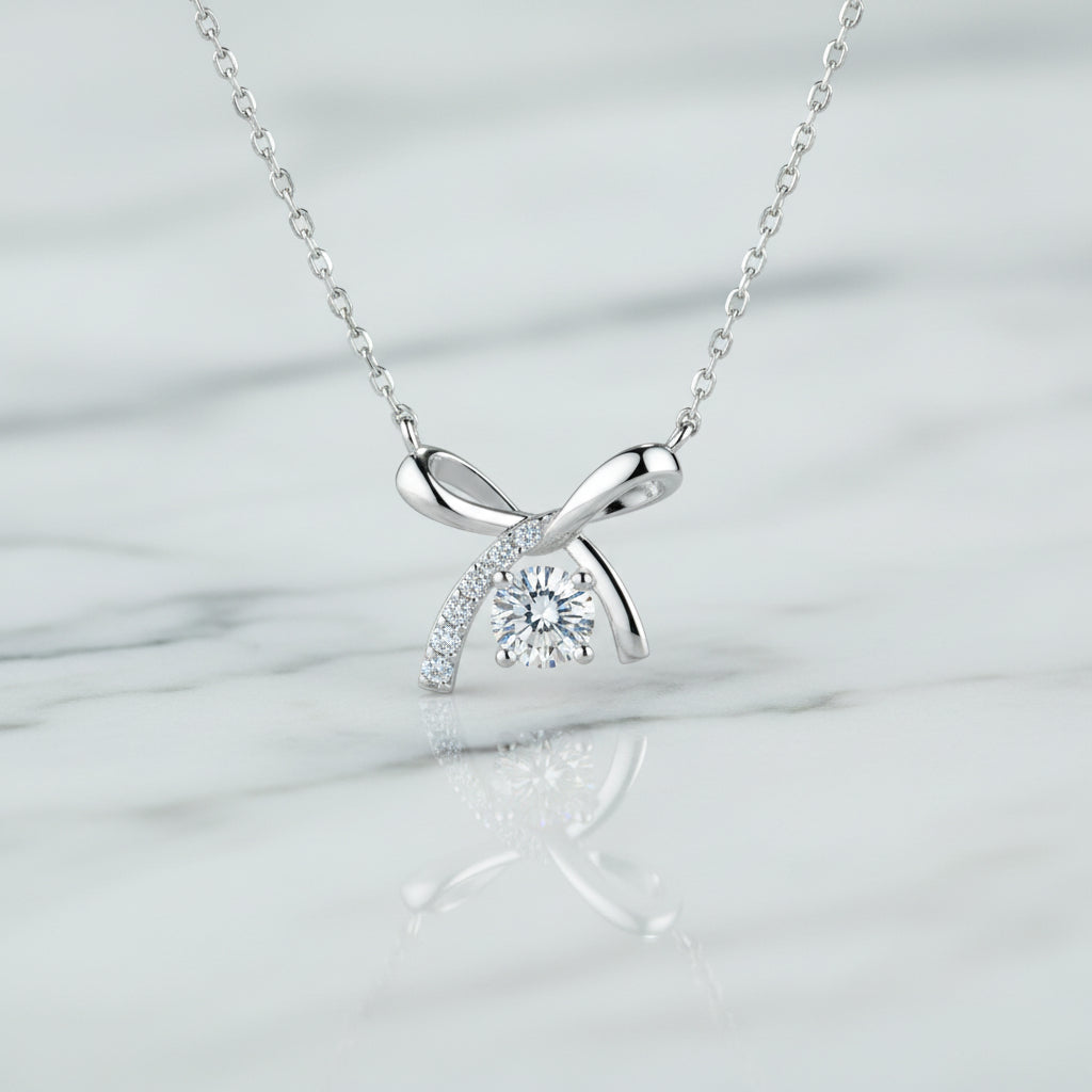 Rhodium-Plated Moissanite Sterling Necklace - Timeless Shine Velanci