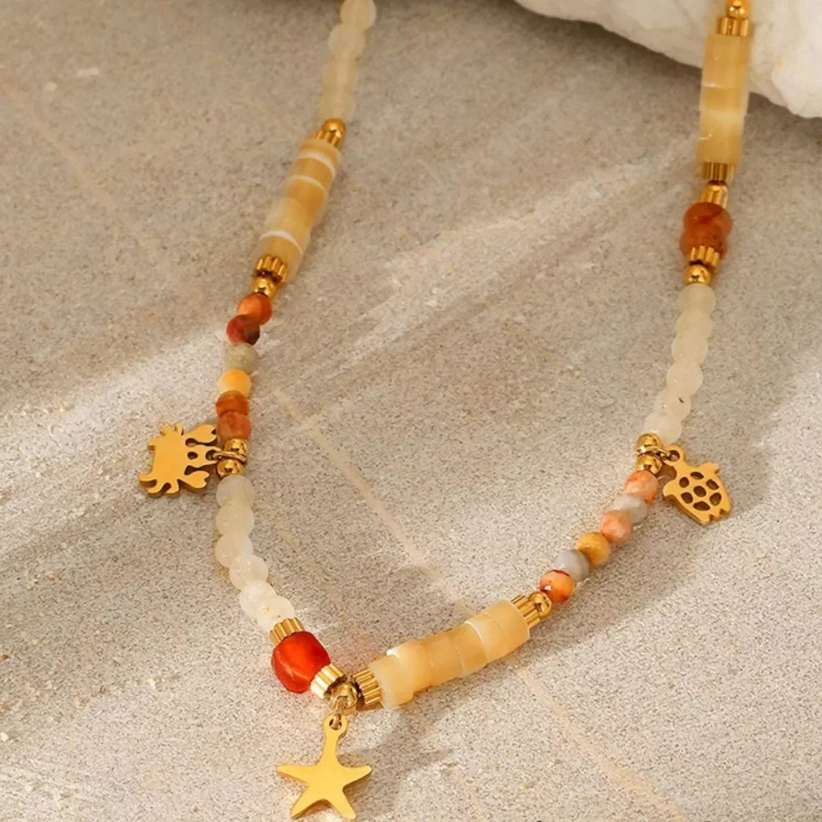 Two-Piece Set Necklace - 18K Gold-Plated Natural Stone Beads Velanci