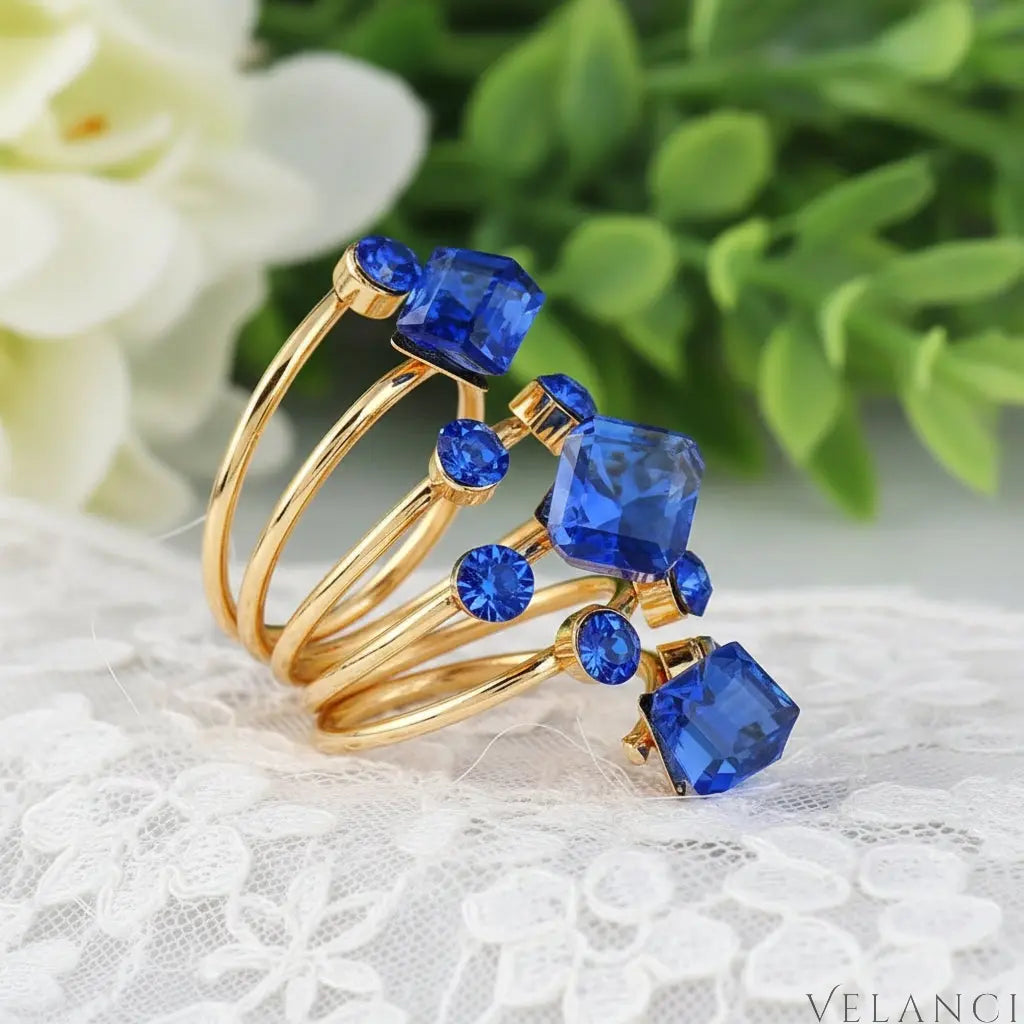 Ring Giulia - 18K Gold-Plated Layered Crystal Shine Women's Ring Velanci