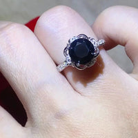 Minimalist 2 Carat Moissanite Floral Ring Lia - Black Halo Women's Ring Velanci
