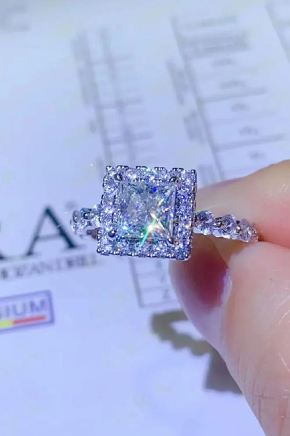 Ring Giulia - 1 Carat Moissanite Square Sterling Silver Women's Ring Velanci