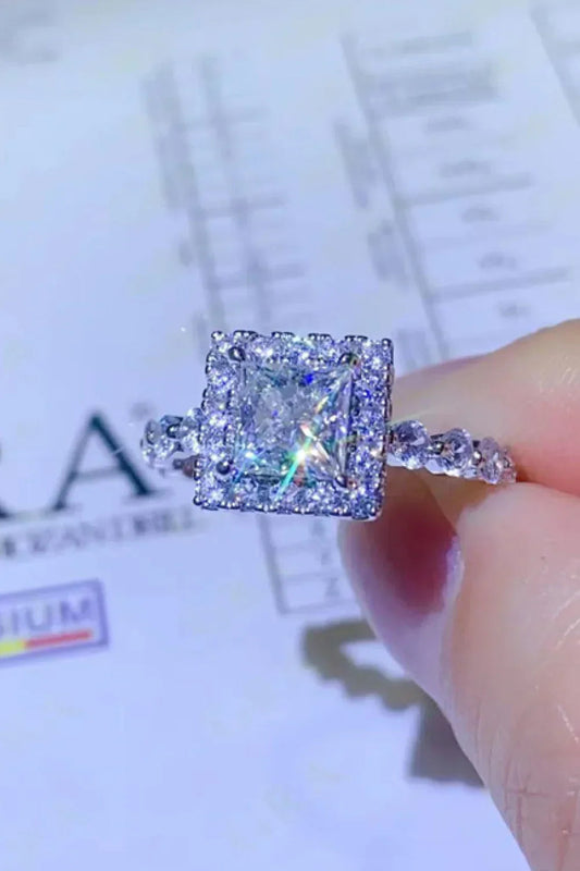 Ring Giulia - 1 Carat Moissanite Square Sterling Silver Women's Ring Velanci