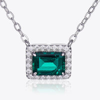 Lab-Grown Emerald Rectangle Pendant Necklace - Halo Zircons Velanci