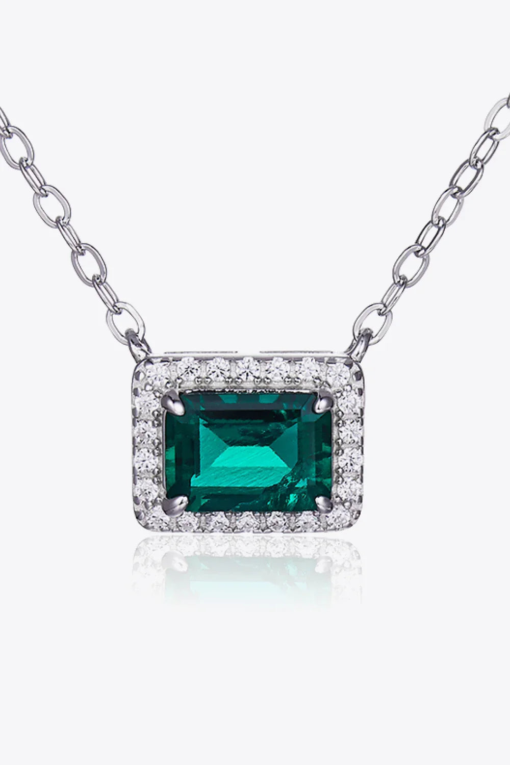 Lab-Grown Emerald Rectangle Pendant Necklace - Halo Zircons Velanci