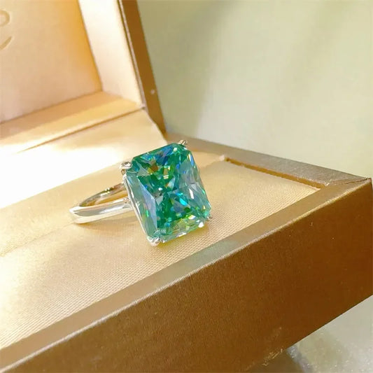 Rectangle Moissanite Ring Francesca - 2ct Sterling Silver Women's Ring Velanci