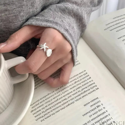 Sterling Silver Starfish Open Ring Giulia - Coastal Charm Women's Ring Velanci