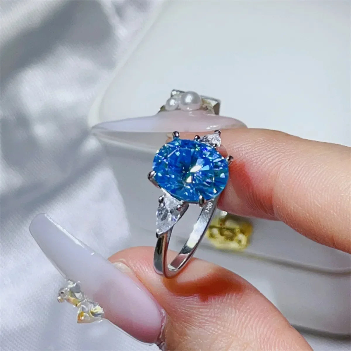 3 Carat Moissanite Sterling Silver Ring Adele - Coastal Glow Women's Ring Velanci