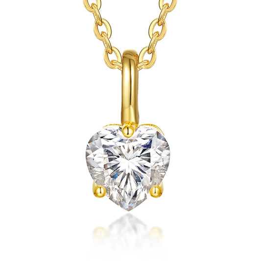 Heart-Shaped Moissanite Pendant Necklace - 18K Gold-Plated Velanci