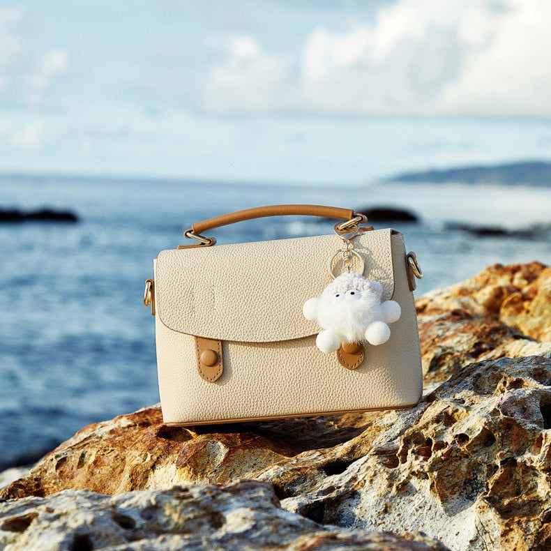 Pebbled Leather Top-Handle Bag with Cloud Charm