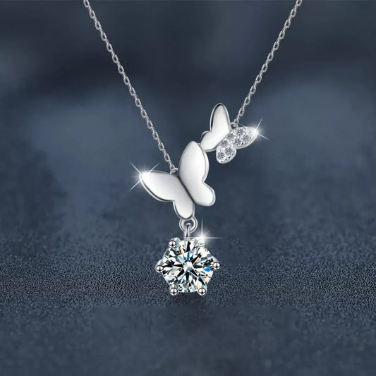 Moissanite Butterfly Pendant Necklace - 1 Carat Sparkle Velanci