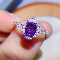 Sterling Silver 1 Carat Moissanite Ring Giulia - Purple Glow Women's Ring Velanci