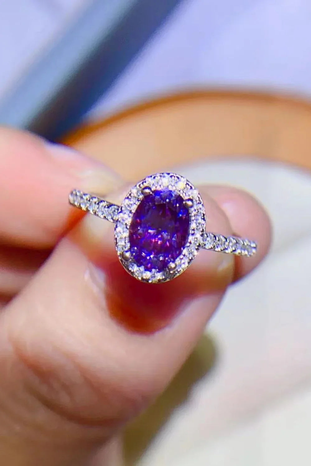 Sterling Silver 1 Carat Moissanite Ring Giulia - Purple Glow Women's Ring Velanci