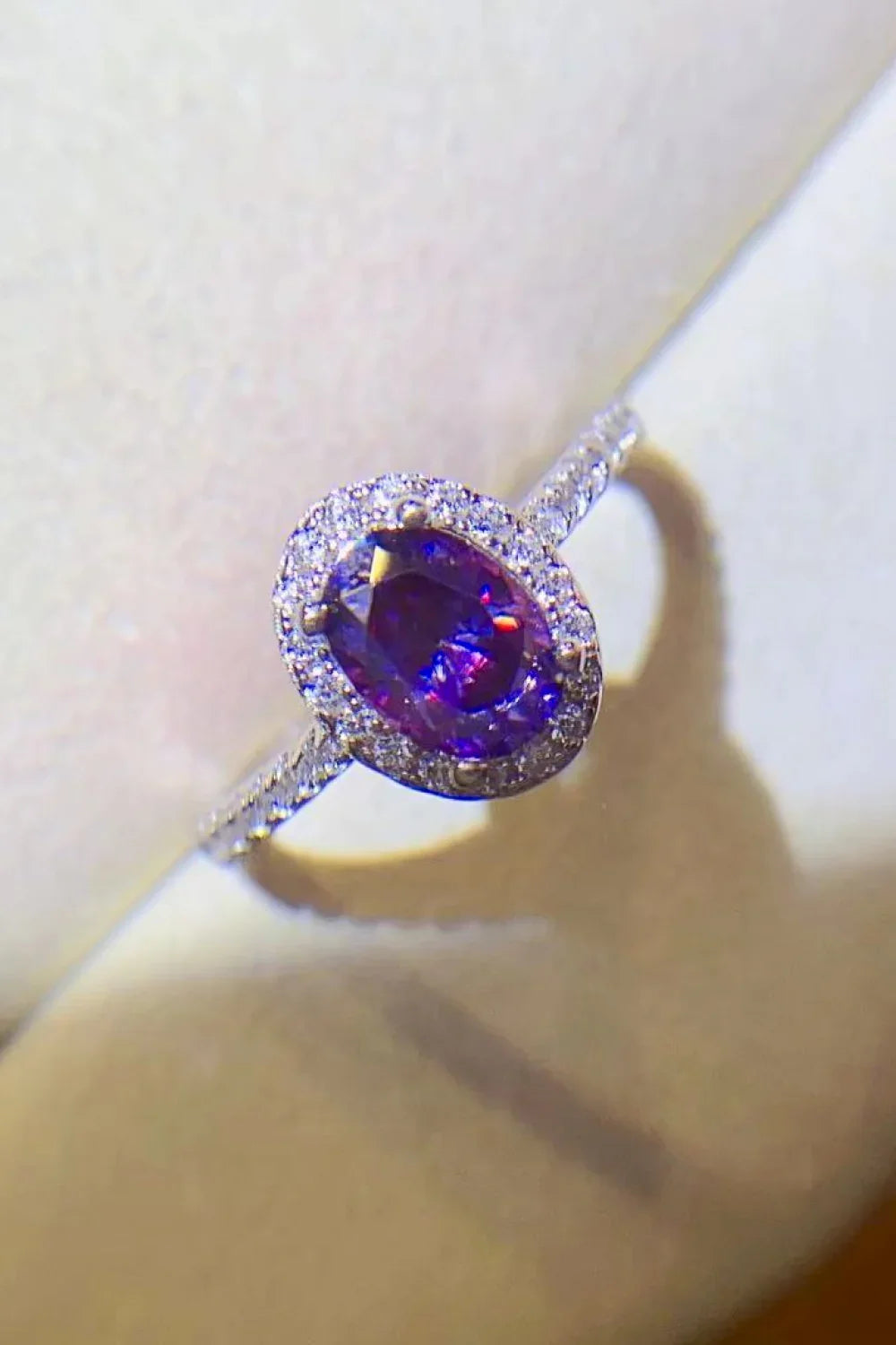Sterling Silver 1 Carat Moissanite Ring Giulia - Purple Glow Women's Ring Velanci