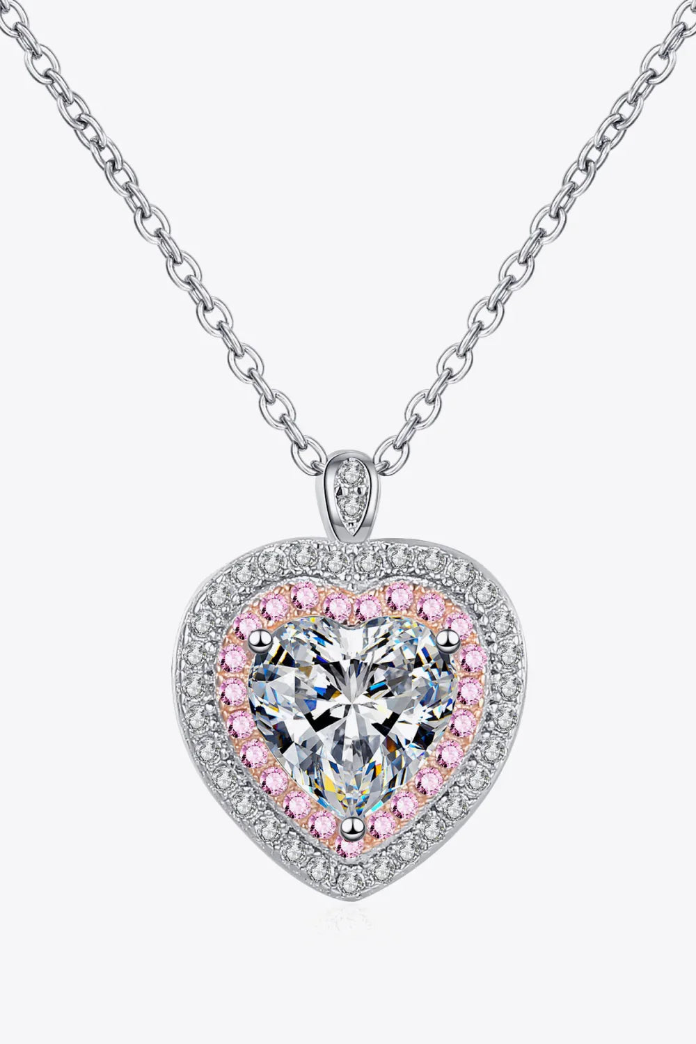 Sterling Silver 1ct Moissanite Heart Pendant Necklace - Halo Velanci