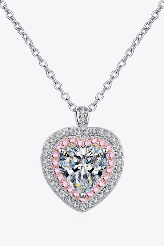 Sterling Silver 1ct Moissanite Heart Pendant Necklace - Halo Velanci