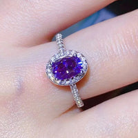 Sterling Silver 1 Carat Moissanite Ring Giulia - Purple Glow Women's Ring Velanci