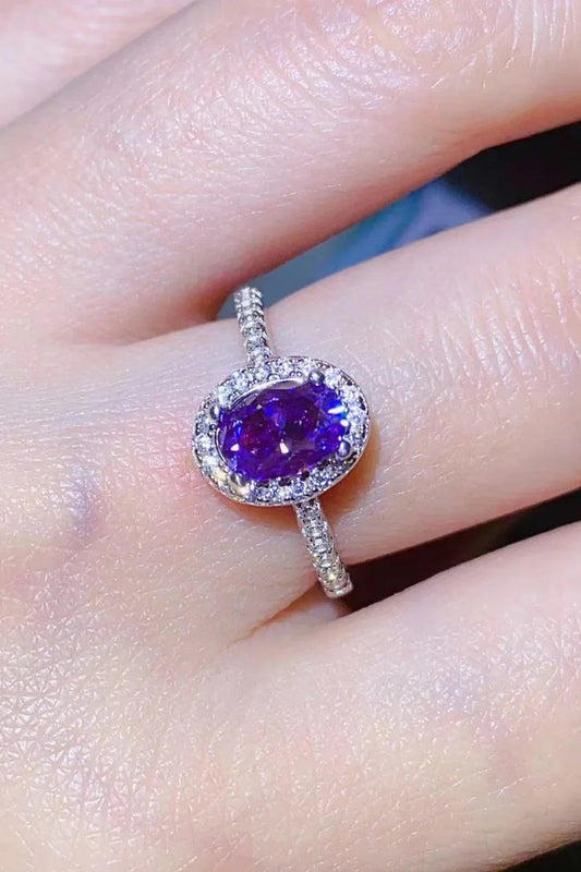 Sterling Silver 1 Carat Moissanite Ring Giulia - Purple Glow Women's Ring Velanci