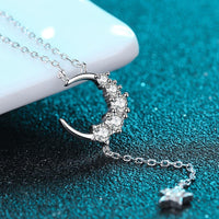Star Moon Moissanite Necklace - Crescent Moon Sparkle Velanci