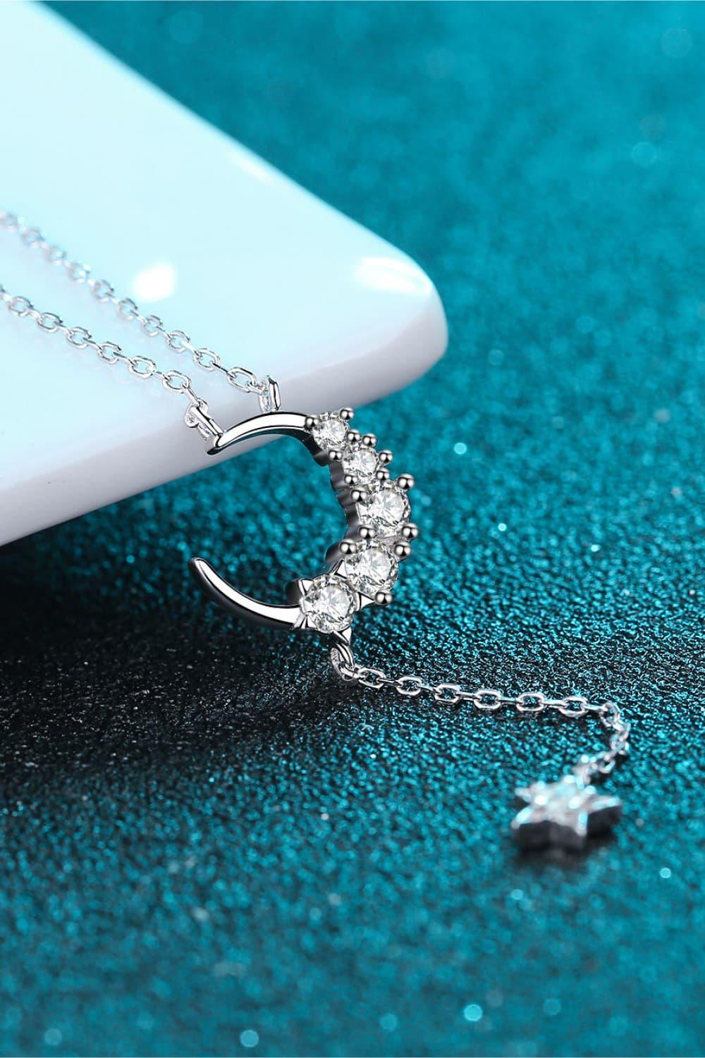 Star Moon Moissanite Necklace - Crescent Moon Sparkle Velanci