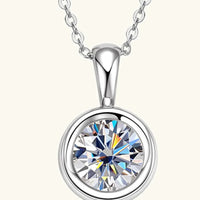 Moissanite Necklace - 2 Carat Bezel Sterling Silver Chain Velanci