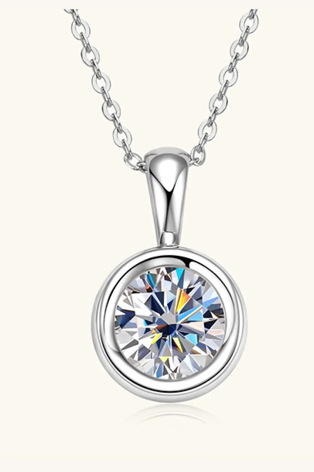 Moissanite Necklace - 2 Carat Bezel Sterling Silver Chain Velanci