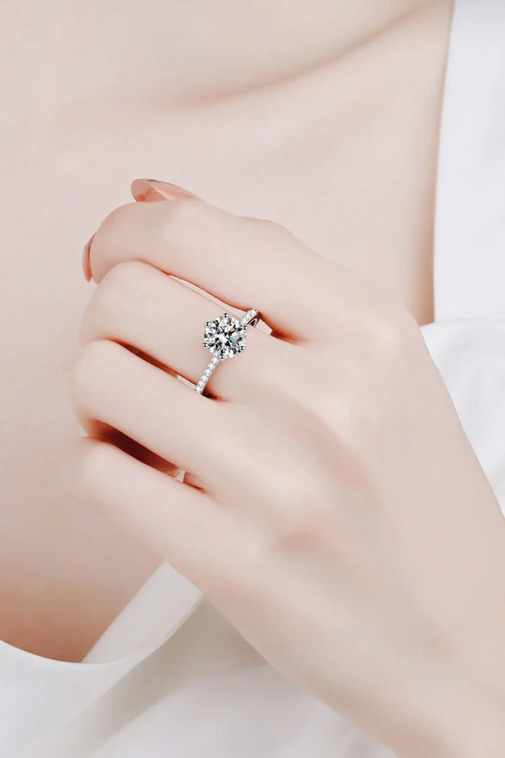 Sterling Silver Moissanite Ring Elena - 2 Carat Sparkle Women's Ring Velanci