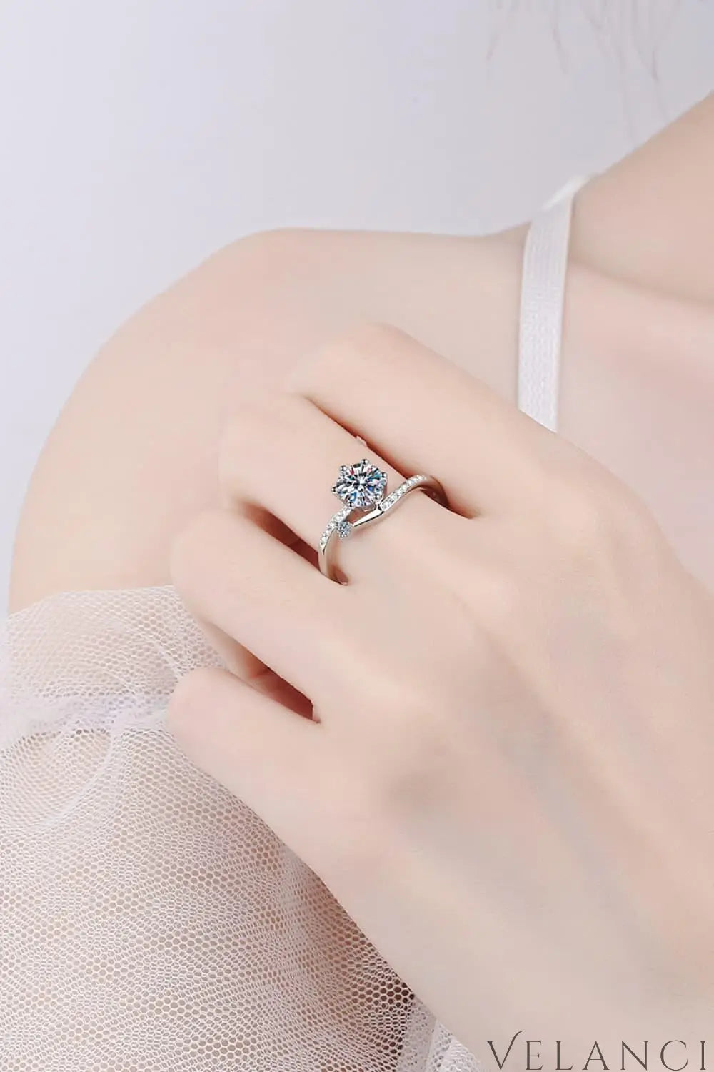 Ring Giulia - 1 Ct Moissanite, Rhodium-Plated Silver Bypass Women's Ring Velanci