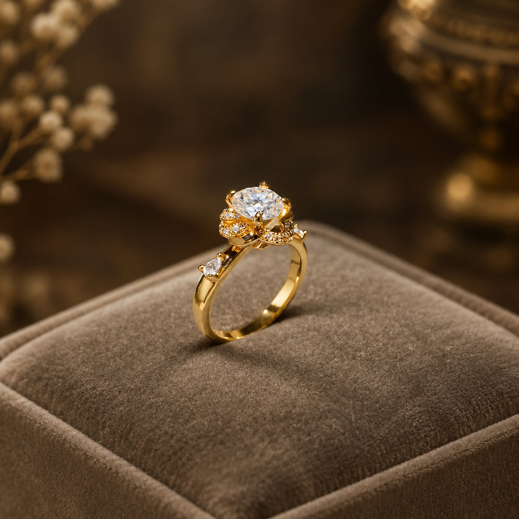 Ring Giulia - 1ct Moissanite Halo Sterling Silver Ring Women's Ring Velanci